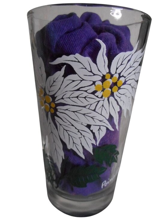 Unknown Other - MCM Peanut Butter Drinking Juice Glass Tumbler White Poinsettia Estate find 5"